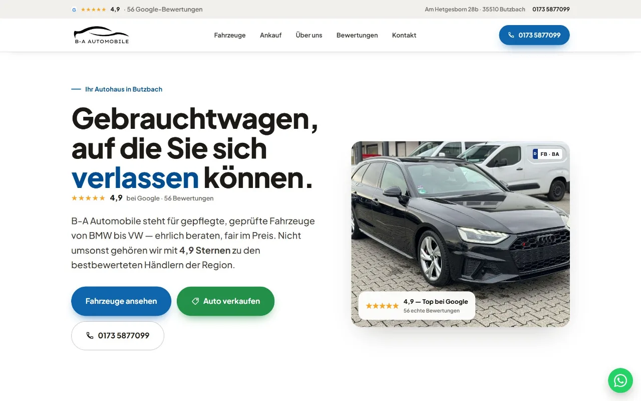 Startseite von B-A Automobile: Fahrzeug-Galerie, Bewertungen und direkte Anfrage
